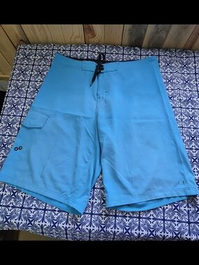 OP Men's Bright Turquoise Board Shorts with Black Drawstring